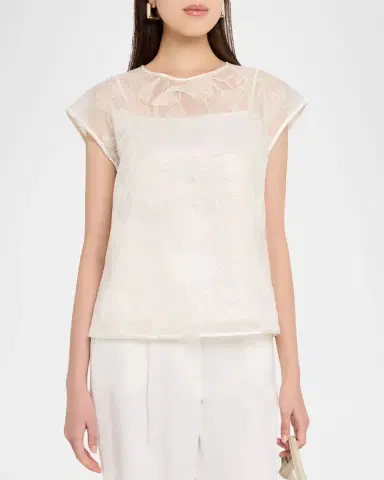 Peserico Sequined Sheer Floral Mesh Cotton Top | Thumbnail 4 Peserico Sequined Sheer Floral Mesh Cotton Top | Thumbnail 4