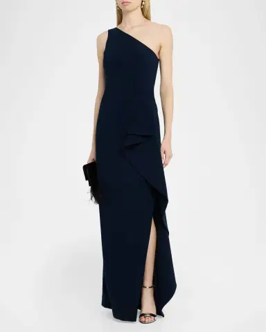 Rickie Freeman for Teri Jon One-Shoulder Ruffle Crepe Gown | Thumbnail 4 Rickie Freeman for Teri Jon One-Shoulder Ruffle Crepe Gown | Thumbnail 4