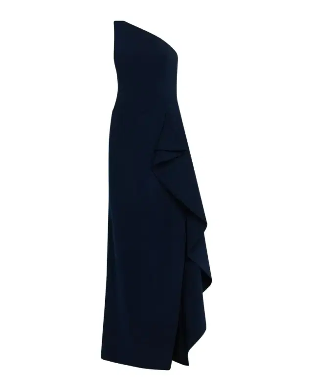 Rickie Freeman for Teri Jon One-Shoulder Ruffle Crepe Gown