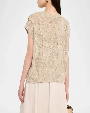 Peserico Linen Cotton Cap-Sleeve Tricot Sweater | Thumbnail 3 Peserico Linen Cotton Cap-Sleeve Tricot Sweater | Thumbnail 3