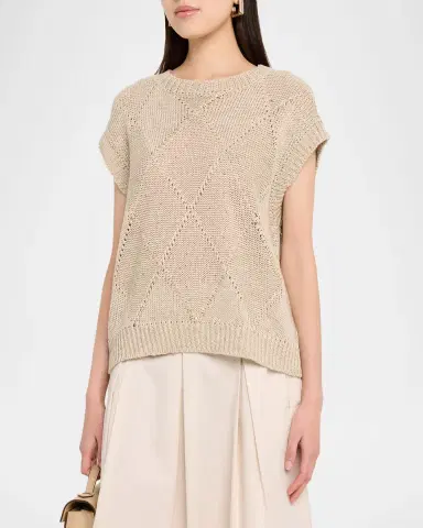 Peserico Linen Cotton Cap-Sleeve Tricot Sweater | Thumbnail 4 Peserico Linen Cotton Cap-Sleeve Tricot Sweater | Thumbnail 4