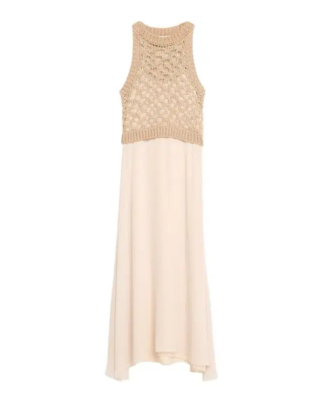 Linen, Cotton and Lurex Long Sleeveless Dress