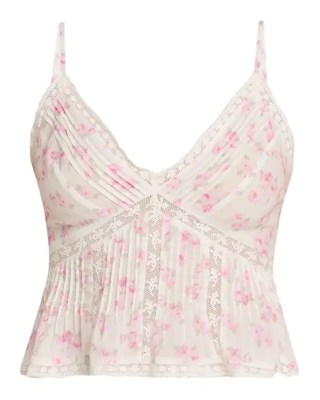 LoveShackFancy Elsette Floral Lace-Trim Peplum Tank Top