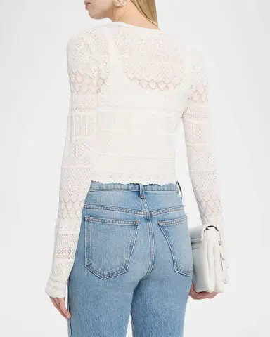 LoveShackFancy Brigette Pointelle Knit Cardigan | Thumbnail 3