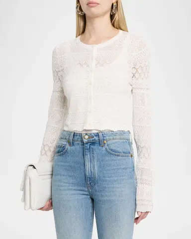LoveShackFancy Brigette Pointelle Knit Cardigan | Thumbnail 4