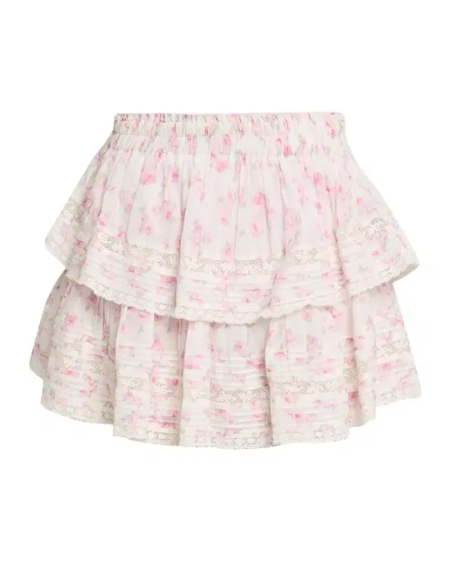 LoveShackFancy Floral Ruffle Mini Skirt