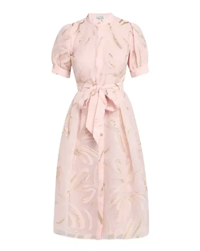 Rickie Freeman for Teri Jon Puff-Sleeve Metallic Organza Midi Dress