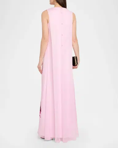 Rickie Freeman for Teri Jon Sleeveless Floral-Print Chiffon & Crepe Gown | Thumbnail 3 Rickie Freeman for Teri Jon Sleeveless Floral-Print Chiffon & Crepe Gown | Thumbnail 3