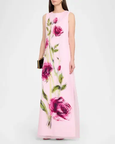 Rickie Freeman for Teri Jon Sleeveless Floral-Print Chiffon & Crepe Gown | Thumbnail 4 Rickie Freeman for Teri Jon Sleeveless Floral-Print Chiffon & Crepe Gown | Thumbnail 4