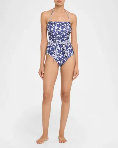 Shoshanna Floral Belted Bandeau One-Piece Swimsuit | Thumbnail 2