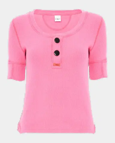 Chloé Short-Sleeve Cotton Rib Henley Top | Thumbnail 2 Chloé Short-Sleeve Cotton Rib Henley Top | Thumbnail 2