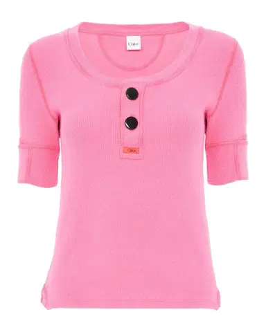 Chloé Short-Sleeve Cotton Rib Henley Top | Thumbnail 1 Chloé Short-Sleeve Cotton Rib Henley Top | Thumbnail 1