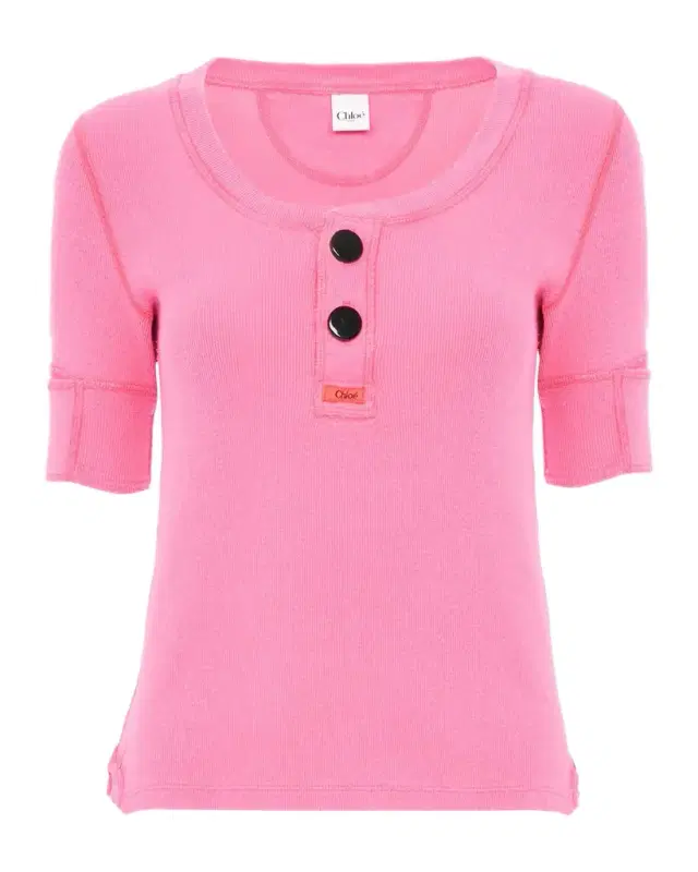Chloe Short-Sleeve Cotton Rib Henley Top