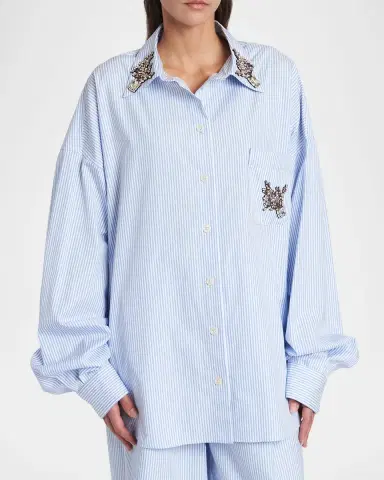 Dolce & Gabbana Embellished Striped Oversized Button-Down Shirt | Thumbnail 4