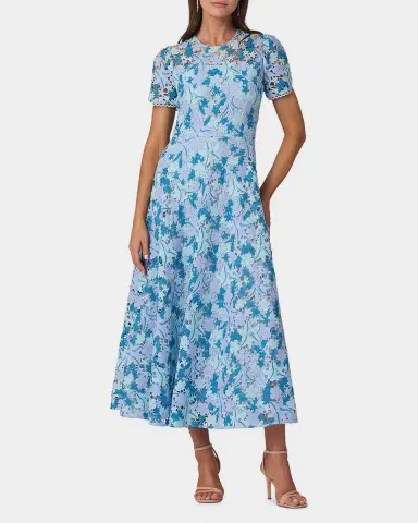 Shoshanna Preston Lace Short-Sleeve Tea-Length Dress | Thumbnail 2