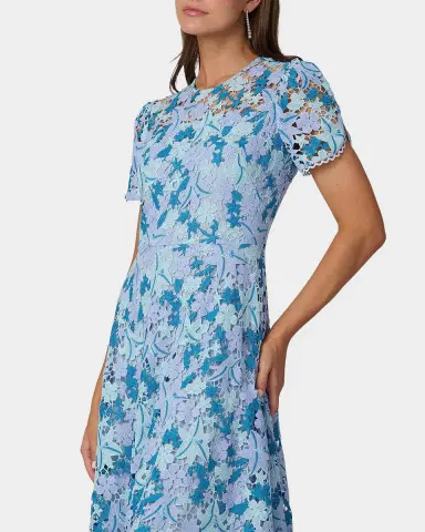 Shoshanna Preston Lace Short-Sleeve Tea-Length Dress | Thumbnail 4