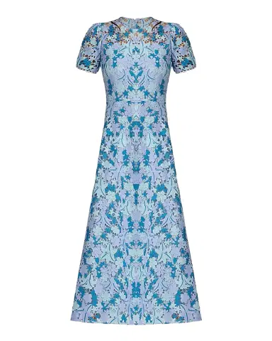 Shoshanna Preston Lace Short-Sleeve Tea-Length Dress | Thumbnail 1