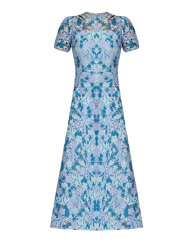 Shoshanna Preston Lace Short-Sleeve Tea-Length Dress
