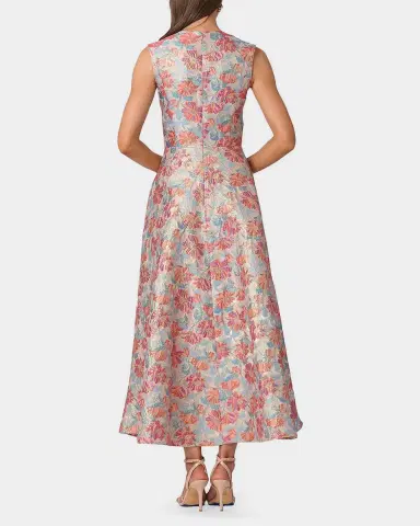 Shoshanna Lena Ruffle Metallic Floral Jacquard Midi Dress | Thumbnail 2 Shoshanna Lena Ruffle Metallic Floral Jacquard Midi Dress | Thumbnail 2