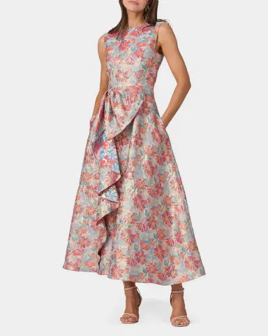 Shoshanna Lena Ruffle Metallic Floral Jacquard Midi Dress | Thumbnail 3 Shoshanna Lena Ruffle Metallic Floral Jacquard Midi Dress | Thumbnail 3