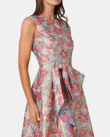 Shoshanna Lena Ruffle Metallic Floral Jacquard Midi Dress | Thumbnail 4 Shoshanna Lena Ruffle Metallic Floral Jacquard Midi Dress | Thumbnail 4