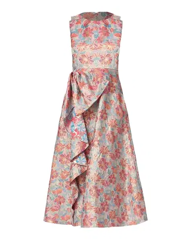 Shoshanna Lena Ruffle Metallic Floral Jacquard Midi Dress | Thumbnail 1 Shoshanna Lena Ruffle Metallic Floral Jacquard Midi Dress | Thumbnail 1