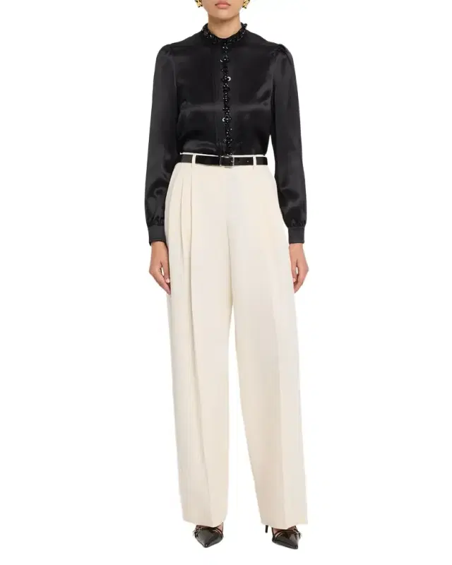 Rustic Cotton-Linen Canvas Straight-Leg Pants