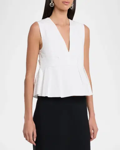 Ganni V-Neck Pleated Cotton Peplum Top | Thumbnail 4 Ganni V-Neck Pleated Cotton Peplum Top | Thumbnail 4