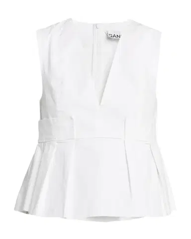 Ganni V-Neck Pleated Cotton Peplum Top | Thumbnail 1 Ganni V-Neck Pleated Cotton Peplum Top | Thumbnail 1