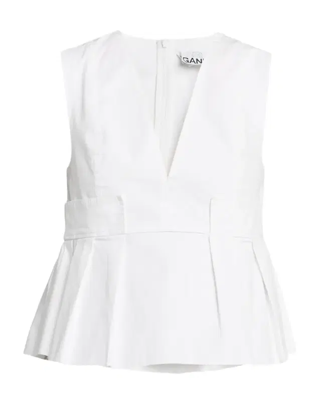 V-Neck Pleated Cotton Peplum Top