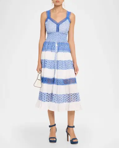 Milly Mixed Eyelet-Embroidered Midi Dress | Thumbnail 2 Milly Mixed Eyelet-Embroidered Midi Dress | Thumbnail 2