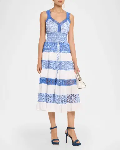 Milly Mixed Eyelet-Embroidered Midi Dress | Thumbnail 4 Milly Mixed Eyelet-Embroidered Midi Dress | Thumbnail 4