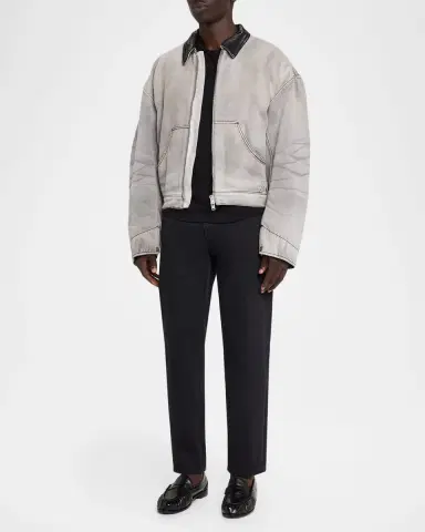 Acne Studios Men's Ohniev Faded Denim Leather-Collar Bomber Jacket | Thumbnail 2