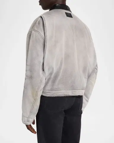 Acne Studios Men's Ohniev Faded Denim Leather-Collar Bomber Jacket | Thumbnail 3