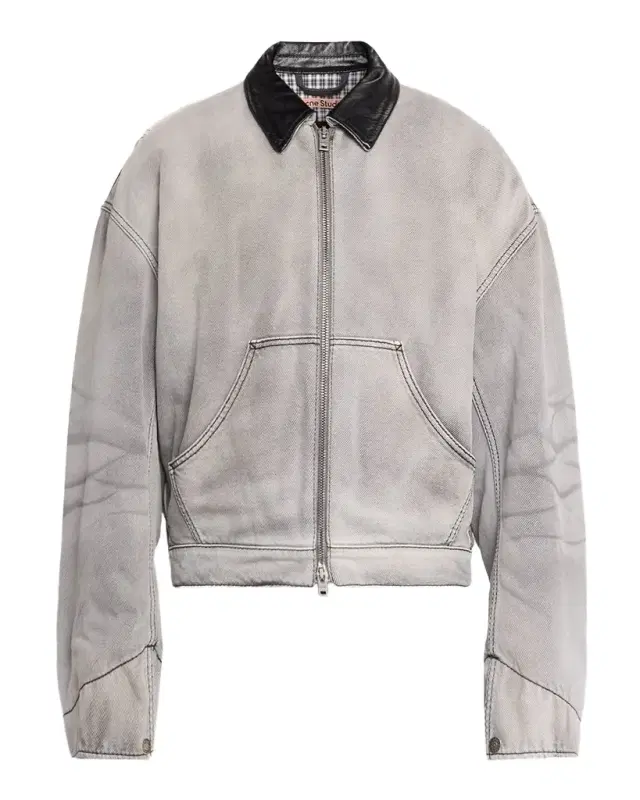 Men 's Ohniev Faded Denim Leather-Collar Bomber Jacket