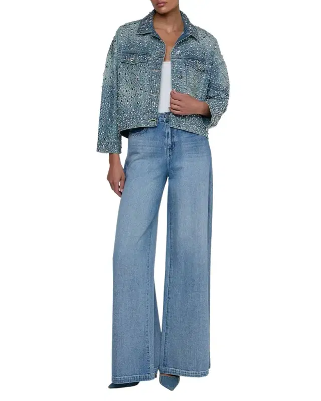 Vangie Embellished High-Low Denim Jacket