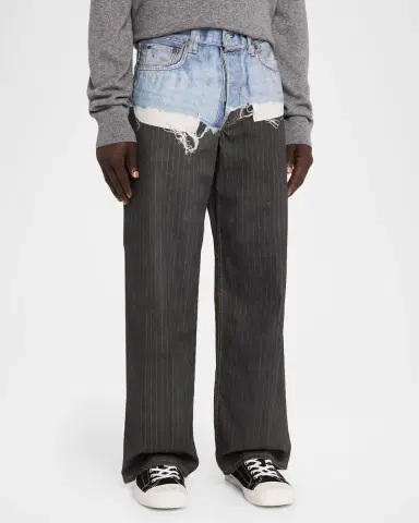 Acne Studios Men's Mixed-Media Denim Pinstripe Relaxed Jeans | Thumbnail 4 Acne Studios Men's Mixed-Media Denim Pinstripe Relaxed Jeans | Thumbnail 4