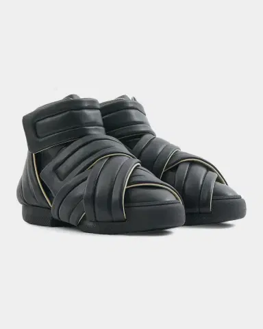Maison Margiela Men's Future Show Leather Grip-Strap High-Top Sneakers | Thumbnail 4 Maison Margiela Men's Future Show Leather Grip-Strap High-Top Sneakers | Thumbnail 4