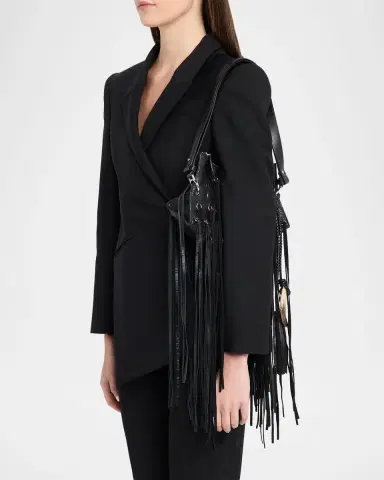 Alexander McQueen Manta Fringed Croc-Embossed Leather Shoulder Bag | Thumbnail 2