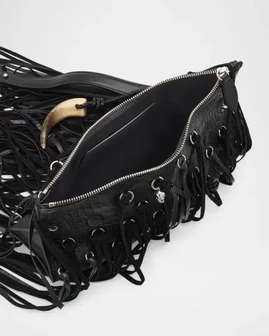 Alexander McQueen Manta Fringed Croc-Embossed Leather Shoulder Bag | Thumbnail 4