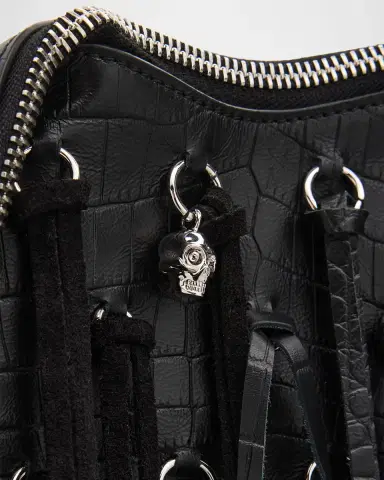 Alexander McQueen Manta Fringed Croc-Embossed Leather Shoulder Bag | Thumbnail 6