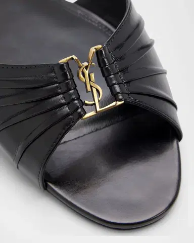 Saint Laurent YSL Babylone Leather Flat Slide Sandals | Thumbnail 2 Saint Laurent YSL Babylone Leather Flat Slide Sandals | Thumbnail 2