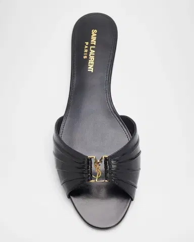 Saint Laurent YSL Babylone Leather Flat Slide Sandals | Thumbnail 3 Saint Laurent YSL Babylone Leather Flat Slide Sandals | Thumbnail 3