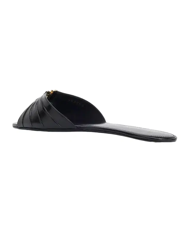 YSL Babylone Leather Flat Slide Sandals YSL Babylone Leather Flat Slide Sandals