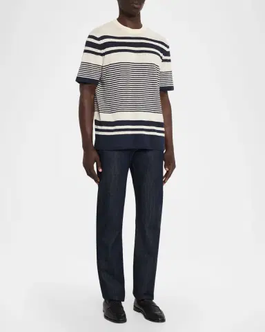 Bugatchi Men's Linen and Cotton Knit Multi-Stripe Short-Sleeve Crewneck Sweater | Thumbnail 2