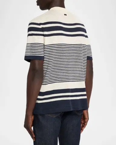 Bugatchi Men's Linen and Cotton Knit Multi-Stripe Short-Sleeve Crewneck Sweater | Thumbnail 3