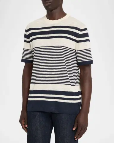 Bugatchi Men's Linen and Cotton Knit Multi-Stripe Short-Sleeve Crewneck Sweater | Thumbnail 4