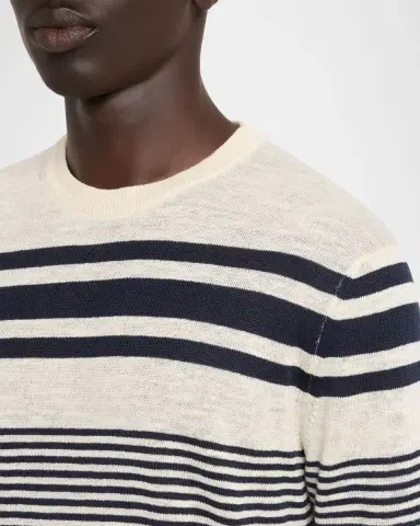 Bugatchi Men's Linen and Cotton Knit Multi-Stripe Short-Sleeve Crewneck Sweater | Thumbnail 5