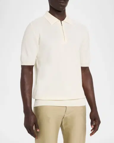 Isaia Men's Wool and Silk Half-Zip Short-Sleeve Polo Sweater | Thumbnail 3 Isaia Men's Wool and Silk Half-Zip Short-Sleeve Polo Sweater | Thumbnail 3
