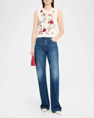 ALICE + OLIVIA Reva Embroidered Rib-Knit Tank Top | Thumbnail 2